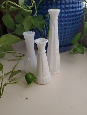 White Milk Glass Bud Vases - Set of 3